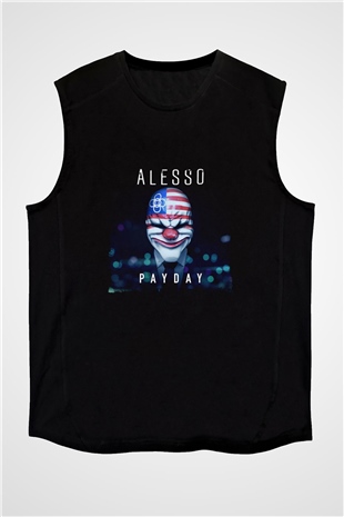 Alesso Baskılı Unisex Siyah Kolsuz Tişört