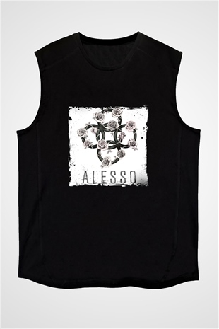 Alesso Baskılı Unisex Siyah Kolsuz Tişört