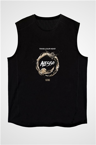 Alesso Baskılı Unisex Siyah Kolsuz Tişört