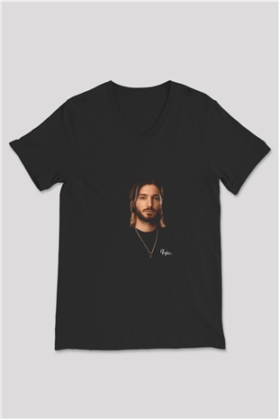 Alesso Baskılı Unisex Siyah V Yaka Tişört