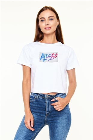 Alesso Beyaz  Crop Top Tişört