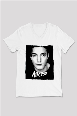 Alesso Beyaz Unisex V Yaka Tişört