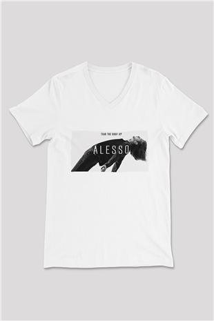 Alesso Beyaz Unisex V Yaka Tişört