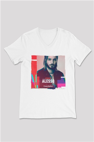 Alesso Beyaz Unisex V Yaka Tişört