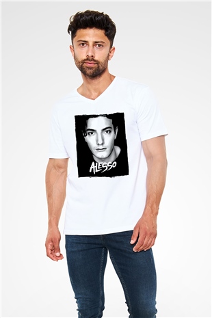 Alesso Beyaz Unisex V Yaka Tişört