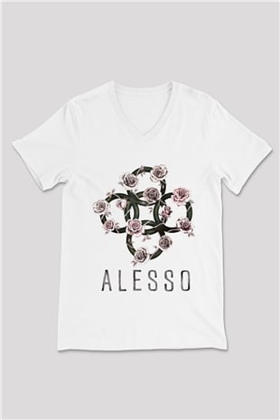 Alesso Beyaz Unisex V Yaka Tişört T-Shirt