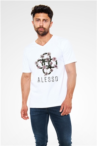 Alesso Beyaz Unisex V Yaka Tişört T-Shirt