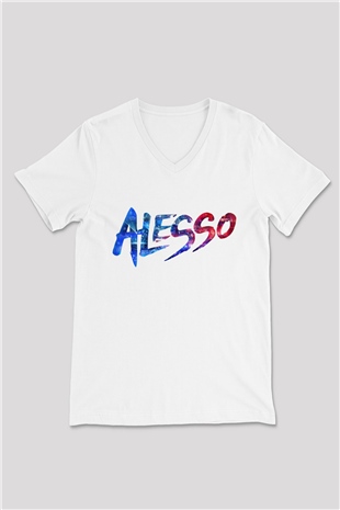 Alesso Beyaz Unisex V Yaka Tişört T-Shirt