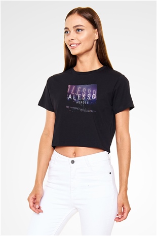 Alesso Siyah  Crop Top Tişört