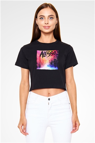 Alesso Siyah  Crop Top Tişört