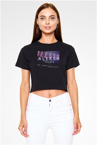 Alesso Siyah  Crop Top Tişört