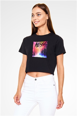 Alesso Siyah  Crop Top Tişört