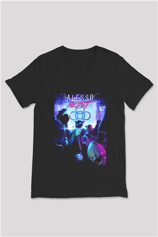 Alesso Siyah Unisex V Yaka Tişört