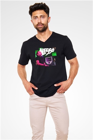 Alesso Siyah Unisex V Yaka Tişört