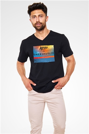 Alesso Siyah Unisex V Yaka Tişört