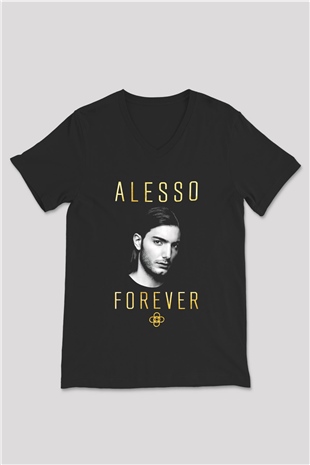 Alesso Siyah Unisex V Yaka Tişört