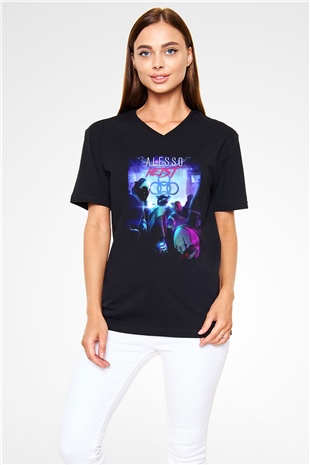 Alesso Siyah Unisex V Yaka Tişört