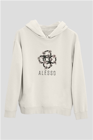 AlessoBaskılı Beyaz Hoodie