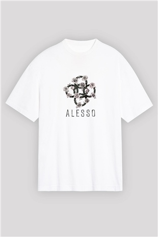 AlessoBaskılı Beyaz Oversize Tişört