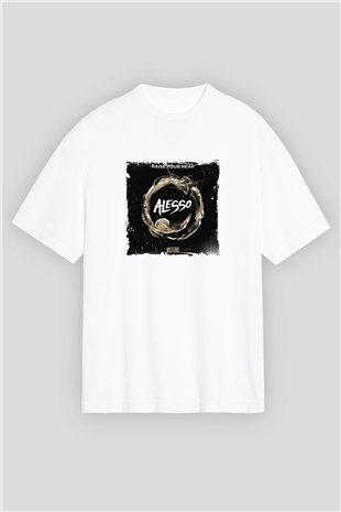 AlessoBaskılı Beyaz Oversize Tişört
