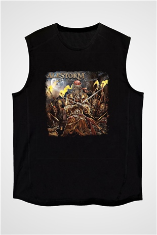 Alestorm Baskılı Unisex Siyah Kolsuz Tişört