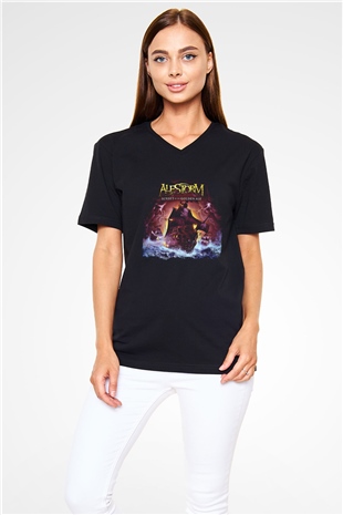 Alestorm Baskılı Unisex Siyah V Yaka Tişört