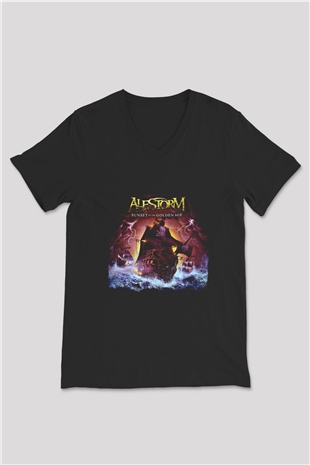Alestorm Baskılı Unisex Siyah V Yaka Tişört