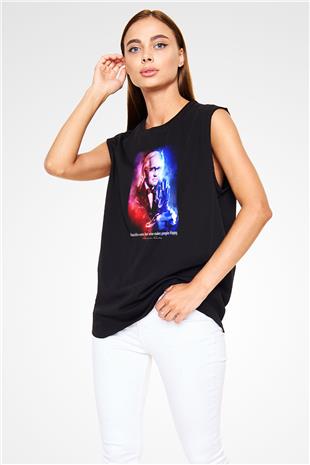 Alexander Fleming Baskılı Unisex Kolsuz Siyah Tişört - Tshirt