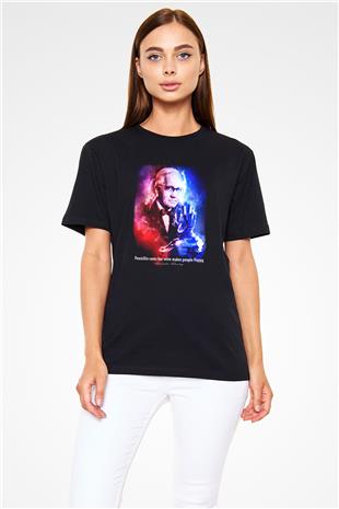 Alexander Fleming Baskılı Unisex Siyah Tişört - Tshirt