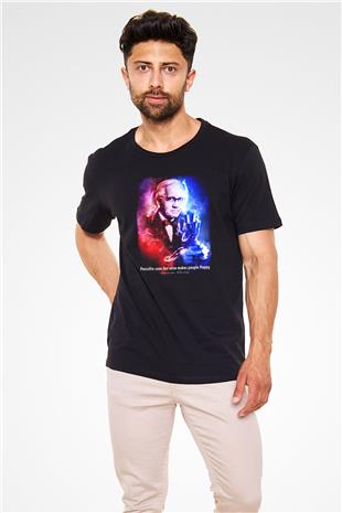 Alexander Fleming Baskılı Unisex Siyah Tişört - Tshirt