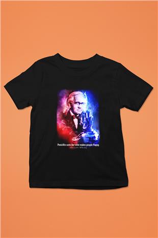 Alexander Fleming Baskılı Unisex Siyah Çocuk Tişörtü - Tshirt
