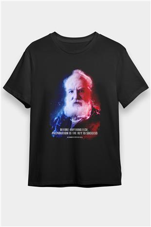 Alexander Graham Bell Alıntı Renkli Baskılı Unisex Siyah Tişört - Tshirt