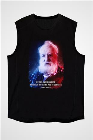 Alexander Graham Bell Alıntı Renkli Baskılı Unisex Kolsuz Siyah Tişört - Tshirt