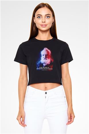Alexander Graham Bell Alıntı Renkli Baskılı Crop Top Kadın Tİşört - Tshirt