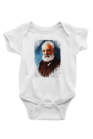 Alexander Graham Bell Baskılı Beyaz Bebek Body - Zıbın