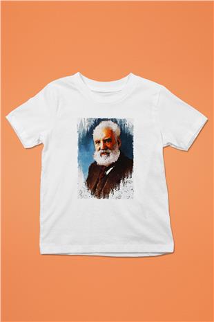 Alexander Graham Bell Baskılı Unisex Beyaz Çocuk Tişörtü - Tshirt