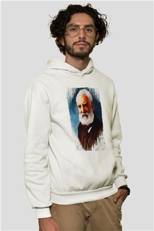 Alexander Graham Bell Baskılı Unisex Ekru Hoodie