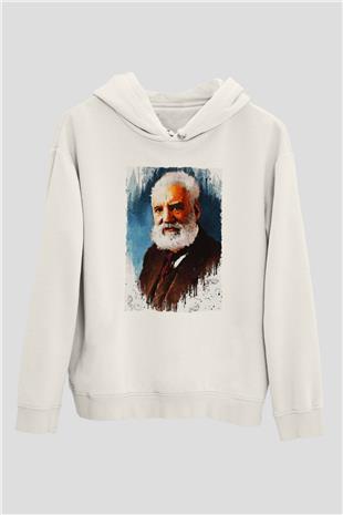 Alexander Graham Bell Baskılı Unisex Ekru Hoodie