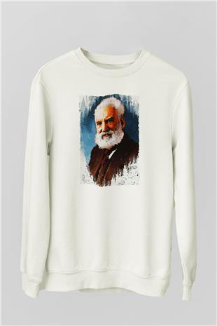 Alexander Graham Bell Baskılı Unisex Ekru Sweatshirt