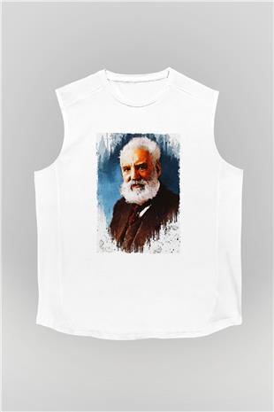 Alexander Graham Bell Baskılı Unisex Kolsuz Beyaz Tişört - Tshirt