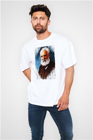 Alexander Graham Bell Baskılı Unisex Oversize Beyaz Tişört - Tshirt