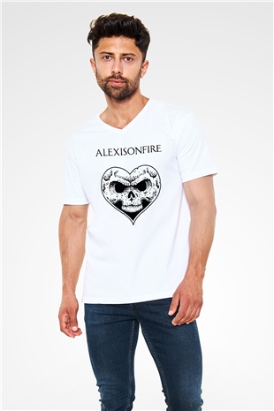 Alexisonfire Beyaz Unisex V Yaka Tişört T-Shirt