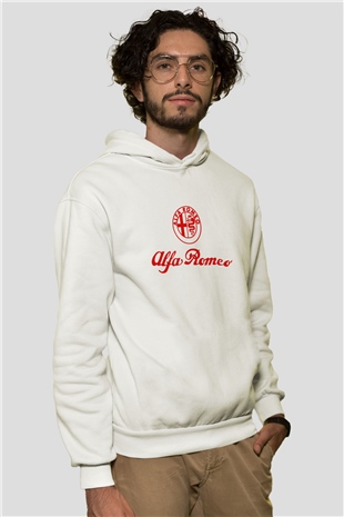Alfa Romeo Beyaz Unisex Kapşonlu Sweatshirt