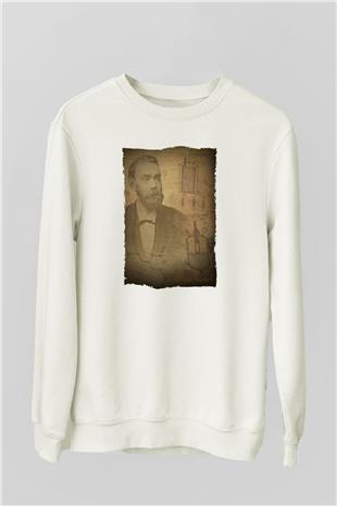 Alfred Nobel Baskılı Unisex Ekru Sweatshirt