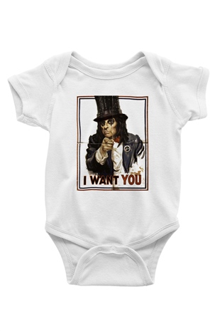 Alice Cooper Baskılı Beyaz Unisex Bebek Body - Zıbın