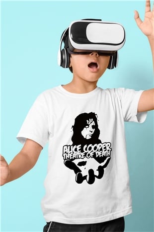 Alice Cooper Baskılı Beyaz Unisex Çocuk Tişört
