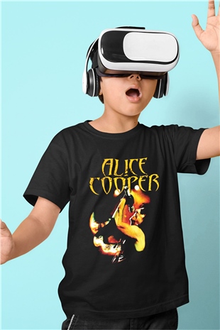 Alice Cooper Baskılı Siyah Unisex Çocuk Tişört