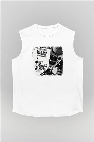 Alice Cooper Baskılı Unisex Beyaz Kolsuz Tişört