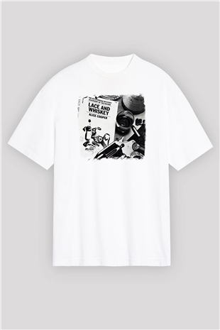 Alice Cooper Baskılı Unisex Beyaz Oversize Tişört