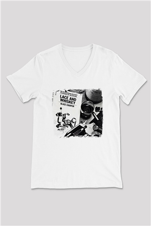 Alice Cooper Baskılı Unisex Beyaz V Yaka Tişört